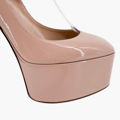 Valentino Garavani Tan-Go VLogo Platform Pumps in Beige Patent Leather Size 39.5