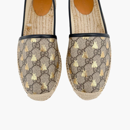 Gucci Supreme GG Bee Espadrilles in Beige Coated Canvas Size 39