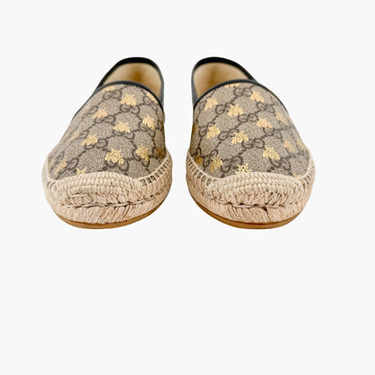 Gucci Supreme GG Bee Espadrilles in Beige Coated Canvas Size 39