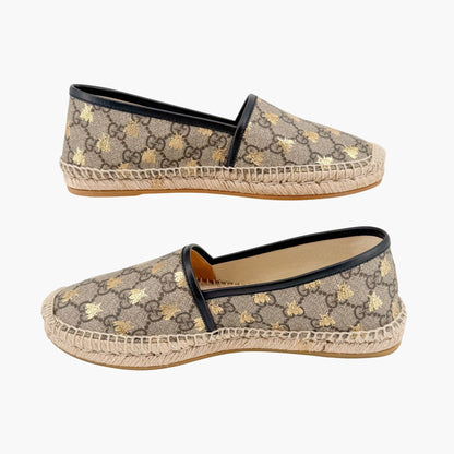 Gucci Supreme GG Bee Espadrilles in Beige Coated Canvas Size 39