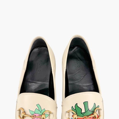 Gucci Strawberry Print Brixton Horsebit Loafer in Cream/White Size 38