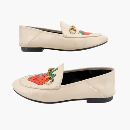 Gucci Strawberry Print Brixton Horsebit Loafer in Cream/White Size 38