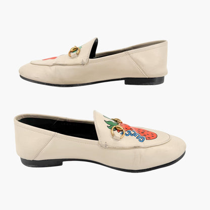 Gucci Strawberry Print Brixton Horsebit Loafer in Cream/White Size 38