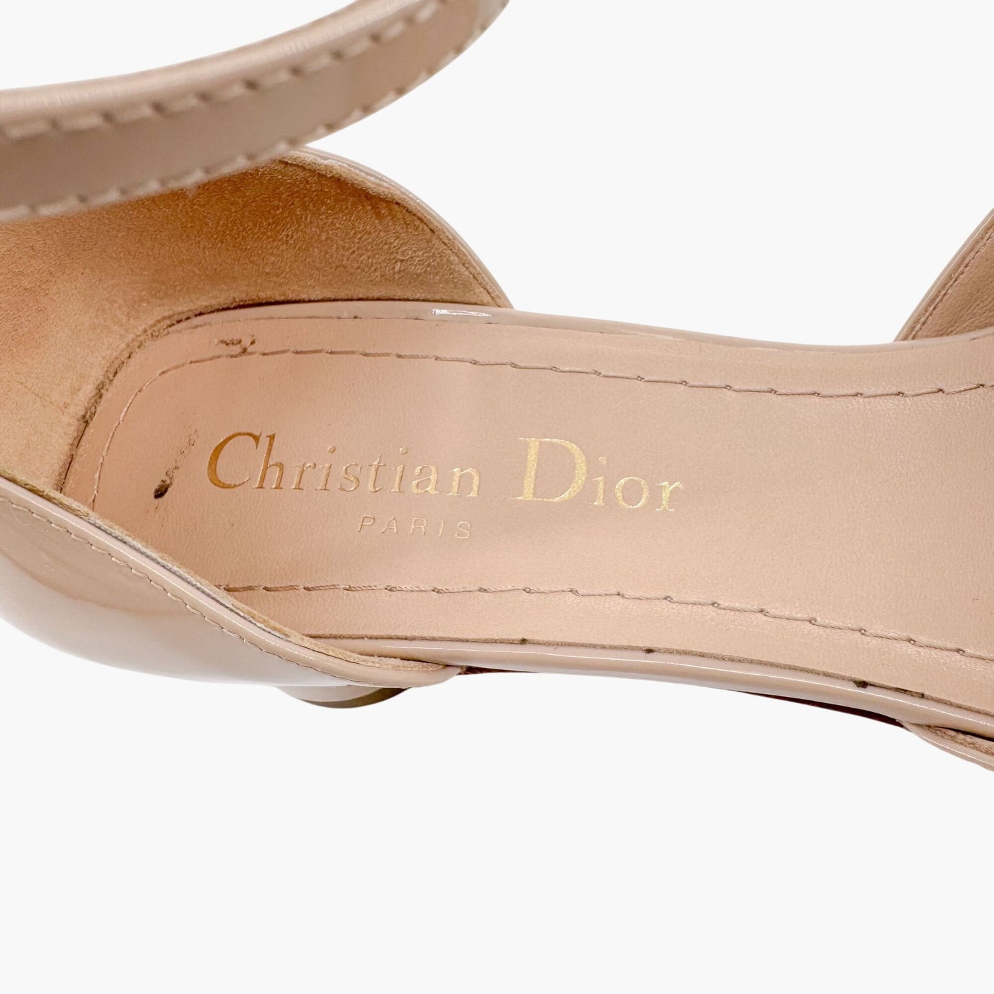 Christian Dior Idylle Bow d'Orsay Kitten Pump in Nude Beige Patent Leather Size 36.5