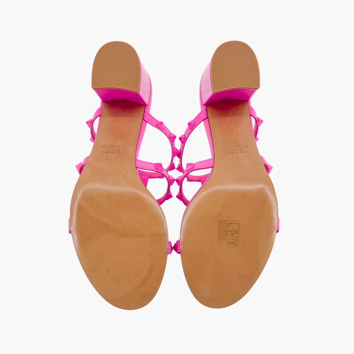 Valentino Garavani Rockstud 60mm Slide Mule Sandals in Pink Patent Leather Size 38.5