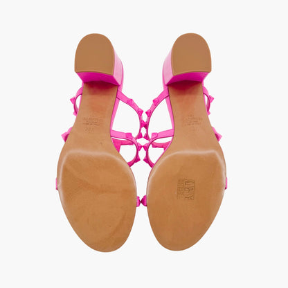 Valentino Garavani Rockstud 60mm Slide Mule Sandals in Pink Patent Leather Size 38.5