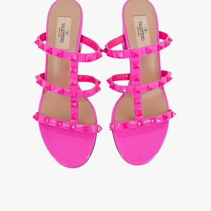 Valentino Garavani Rockstud 60mm Slide Mule Sandals in Pink Patent Leather Size 38.5