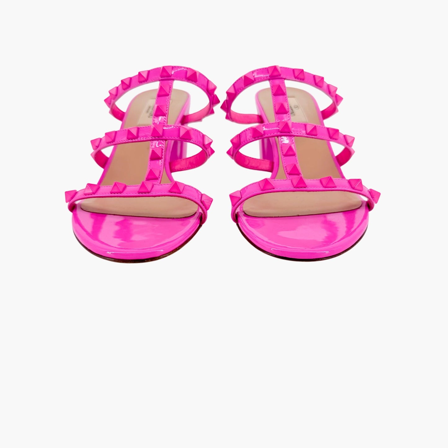 Valentino Garavani Rockstud 60mm Slide Mule Sandals in Pink Patent Leather Size 38.5