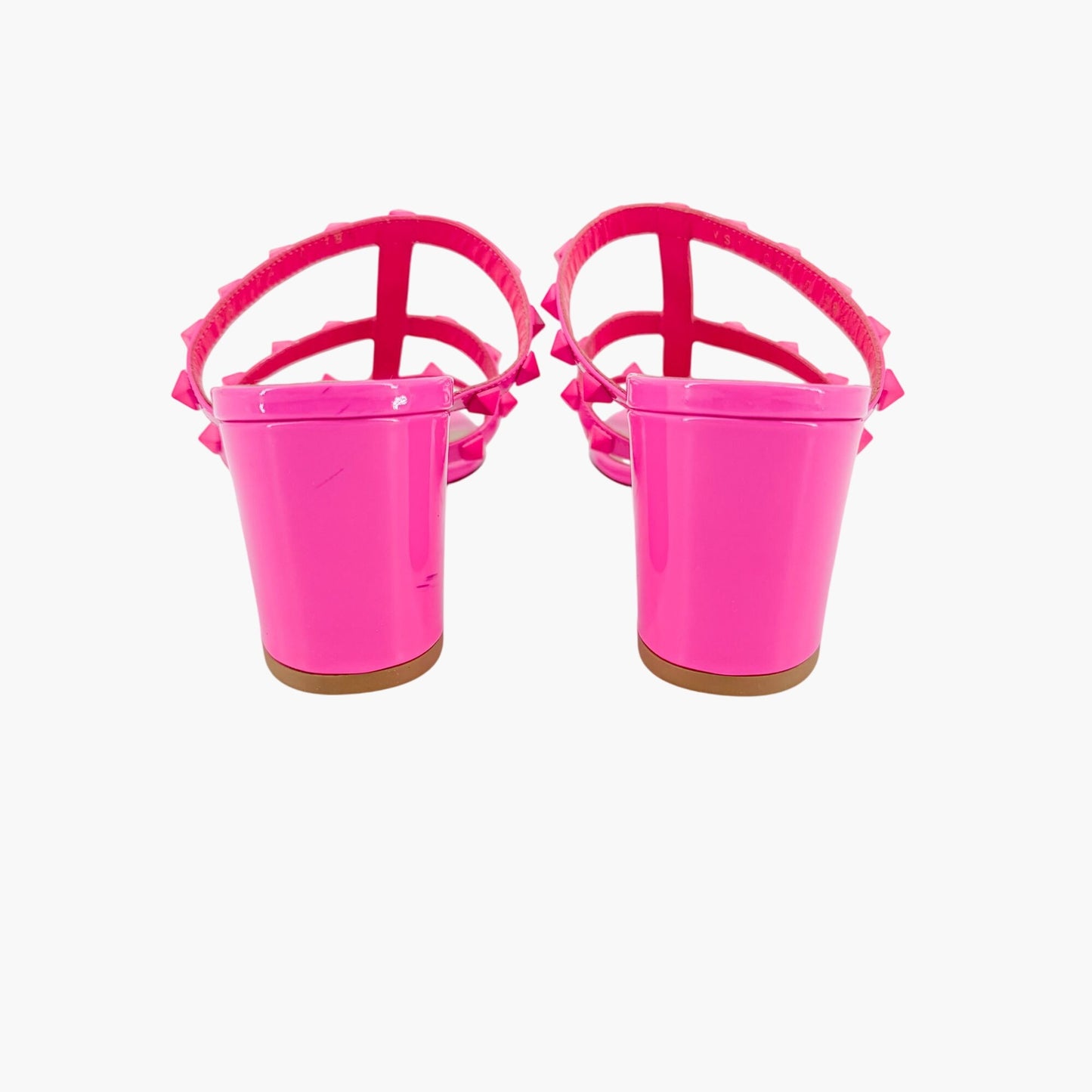 Valentino Garavani Rockstud 60mm Slide Mule Sandals in Pink Patent Leather Size 38.5