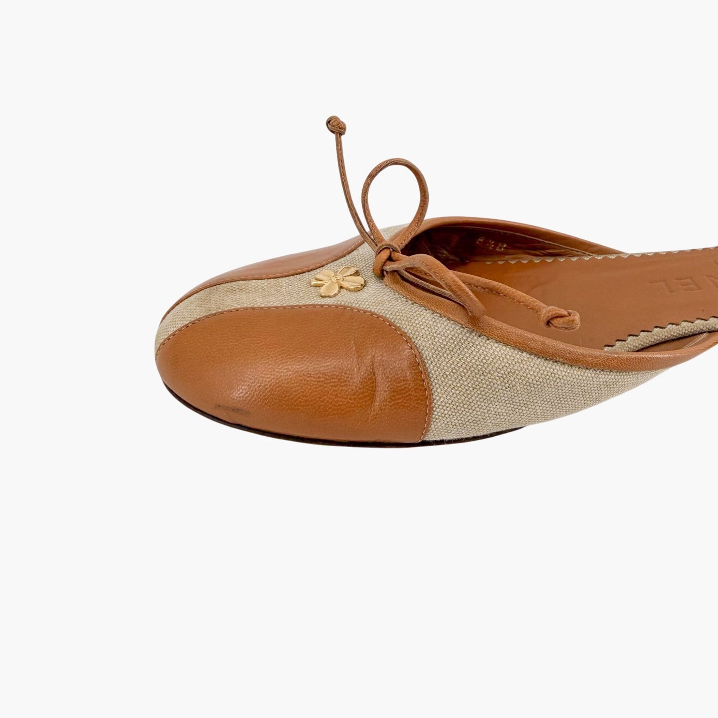 Chanel Vintage Clover CC Mule Flats in Beige Canvas & Leather Size 38.5