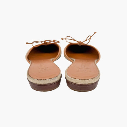 Chanel Vintage Clover CC Mule Flats in Beige Canvas & Leather Size 38.5