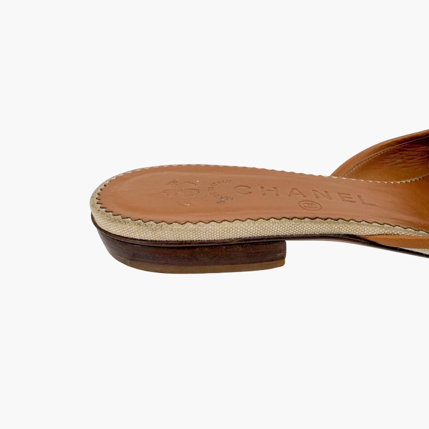 Chanel Vintage Clover CC Mule Flats in Beige Canvas & Leather Size 38.5