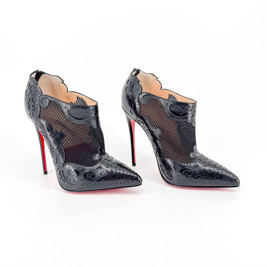 Christian Louboutin Mandolina 120 Laser Cut Booties in Black Leather – Size 37.5