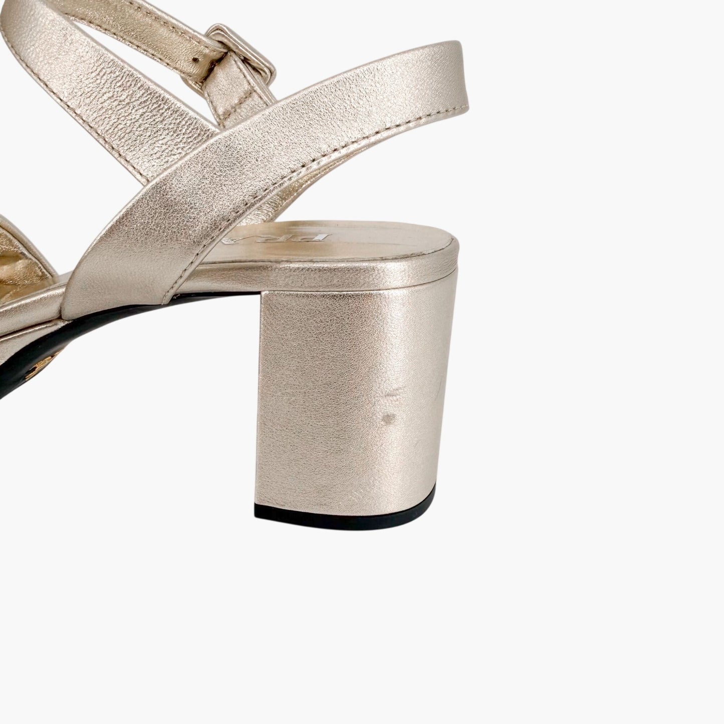 Prada Quilted Logo Platform Sandals in Metallic Gold Leather Size 38