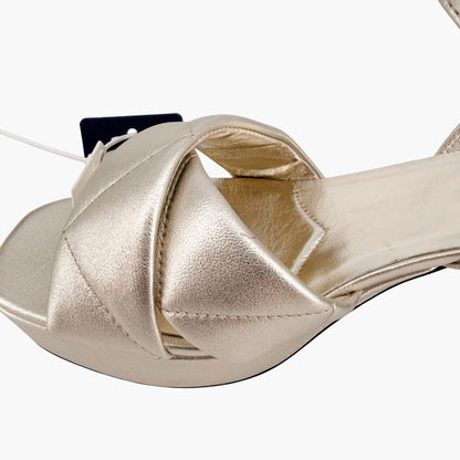 Prada Quilted Logo Platform Sandals in Metallic Gold Leather Size 38