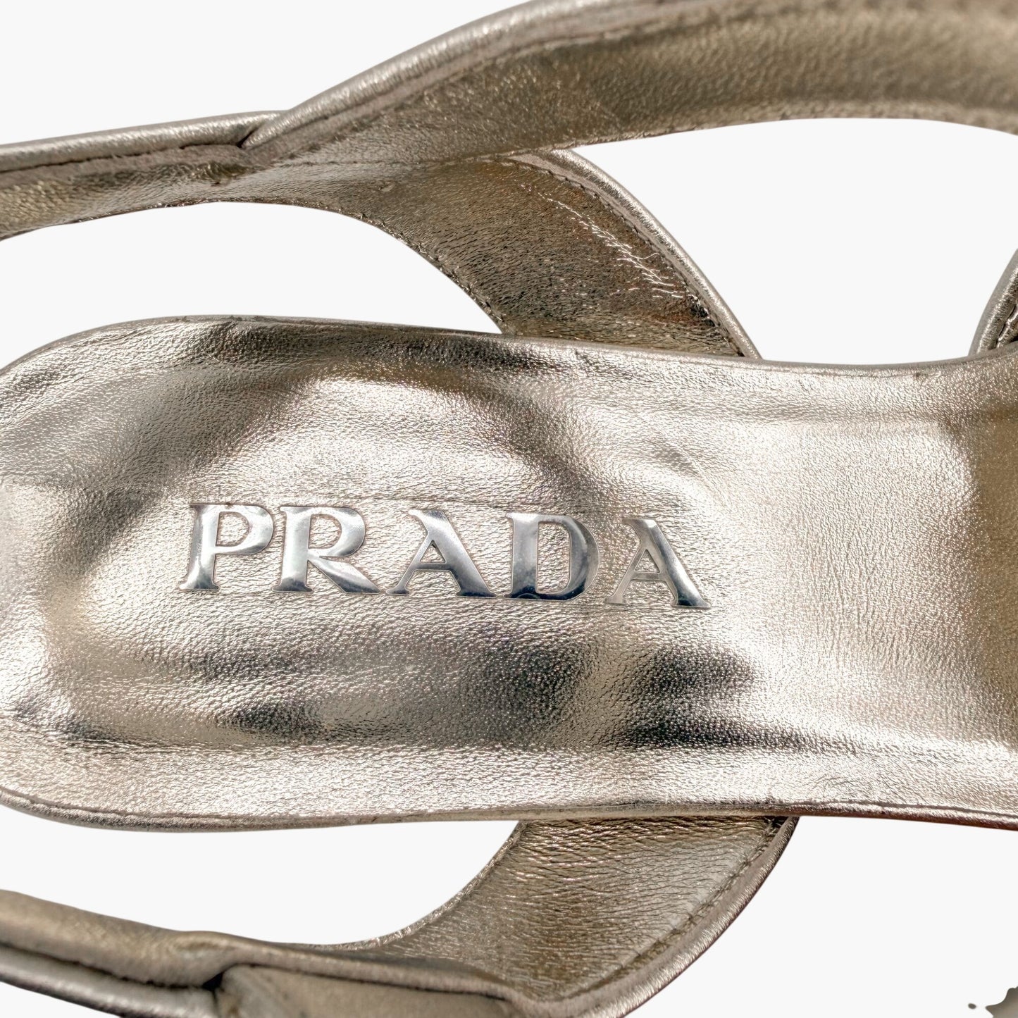 Prada Quilted Logo Platform Sandals in Metallic Gold Leather Size 38