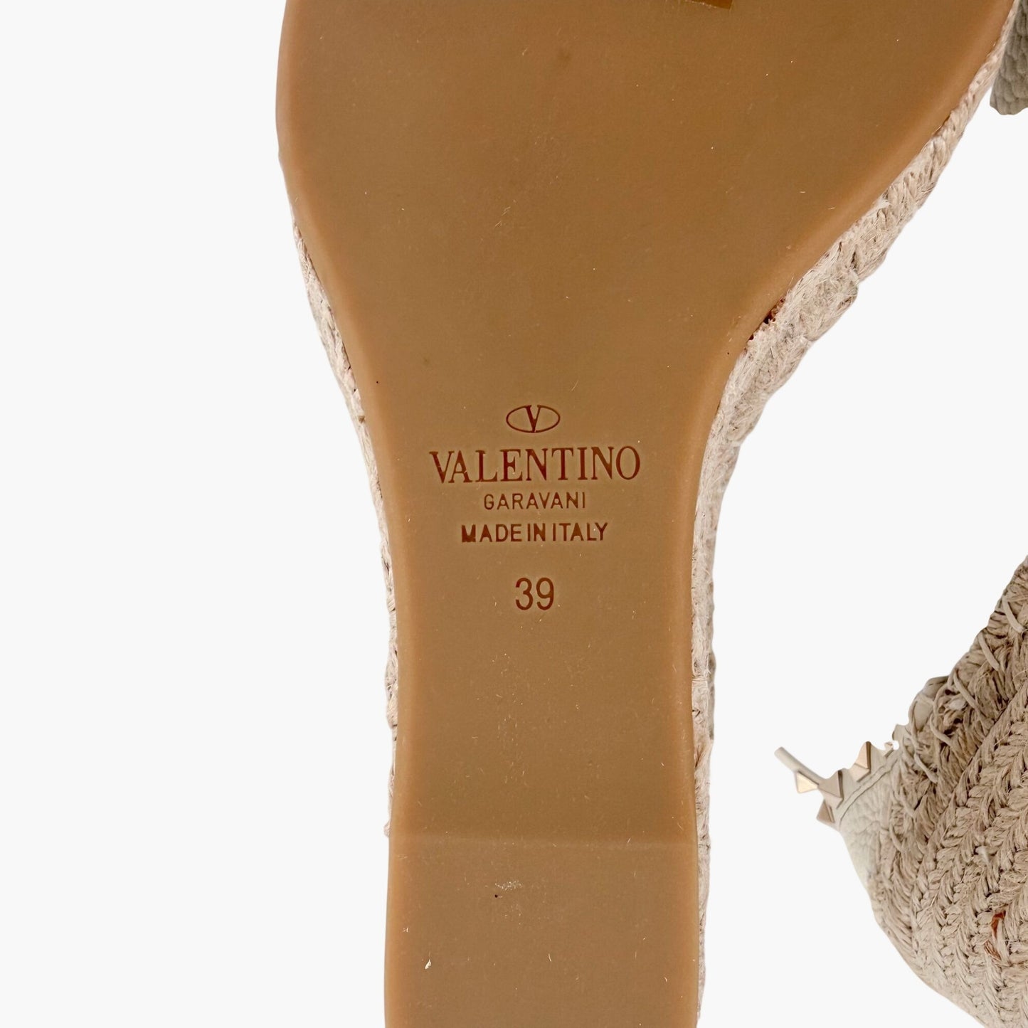 Valentino Garavani Rockstud Espadrille Wedge Sandals in White Leather Size 39