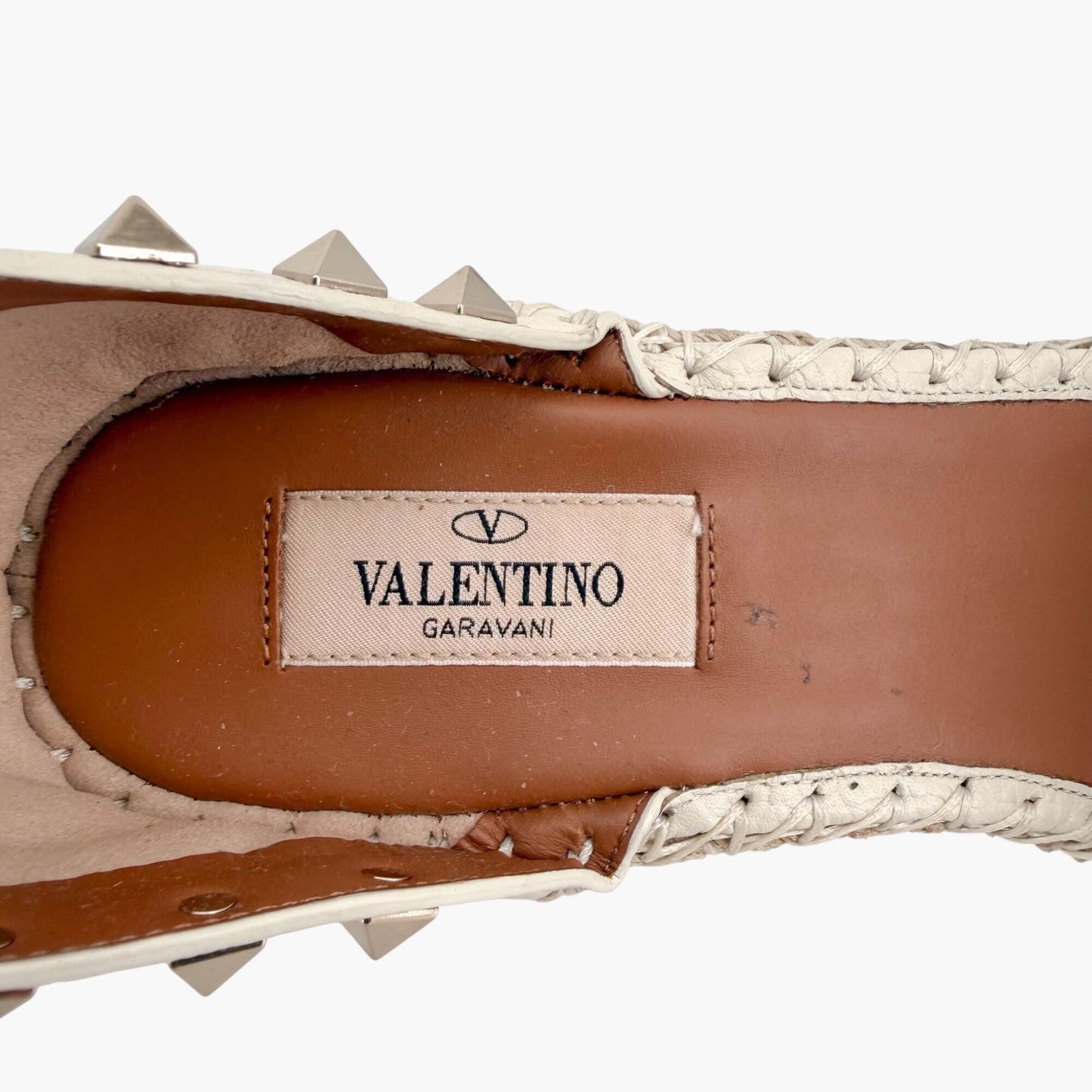 Valentino Garavani Rockstud Espadrille Wedge Sandals in White Leather Size 39