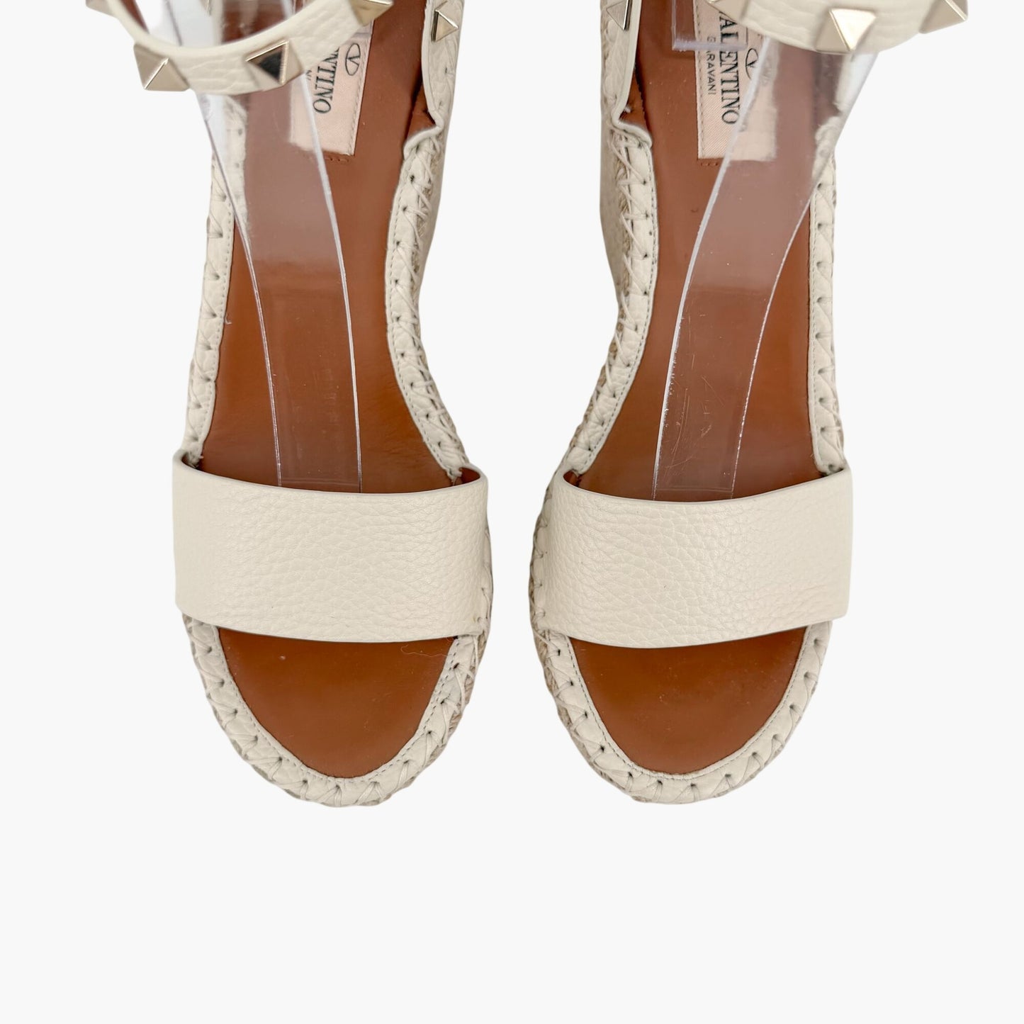 Valentino Garavani Rockstud Espadrille Wedge Sandals in White Leather Size 39
