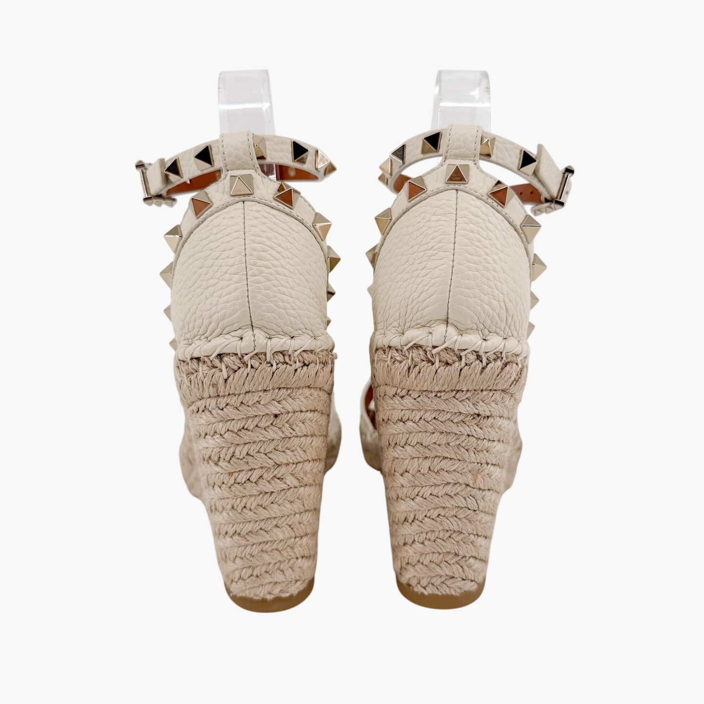 Valentino Garavani Rockstud Espadrille Wedge Sandals in White Leather Size 39