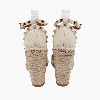 Valentino Garavani Rockstud Espadrille Wedge Sandals in White Leather Size 39