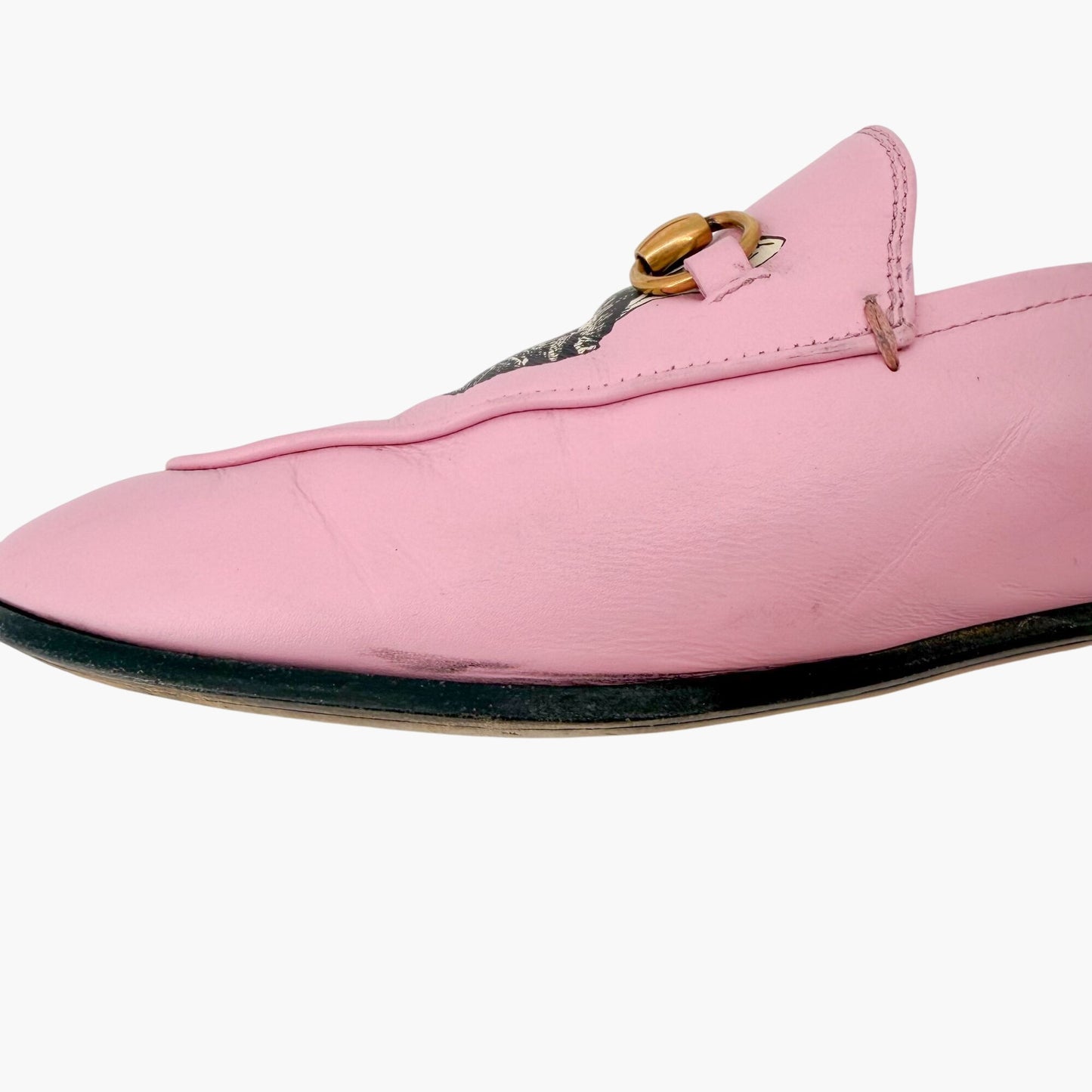 Gucci Mystic Cat Brixton Horsebit Loafers Pink Leather Size 37.5
