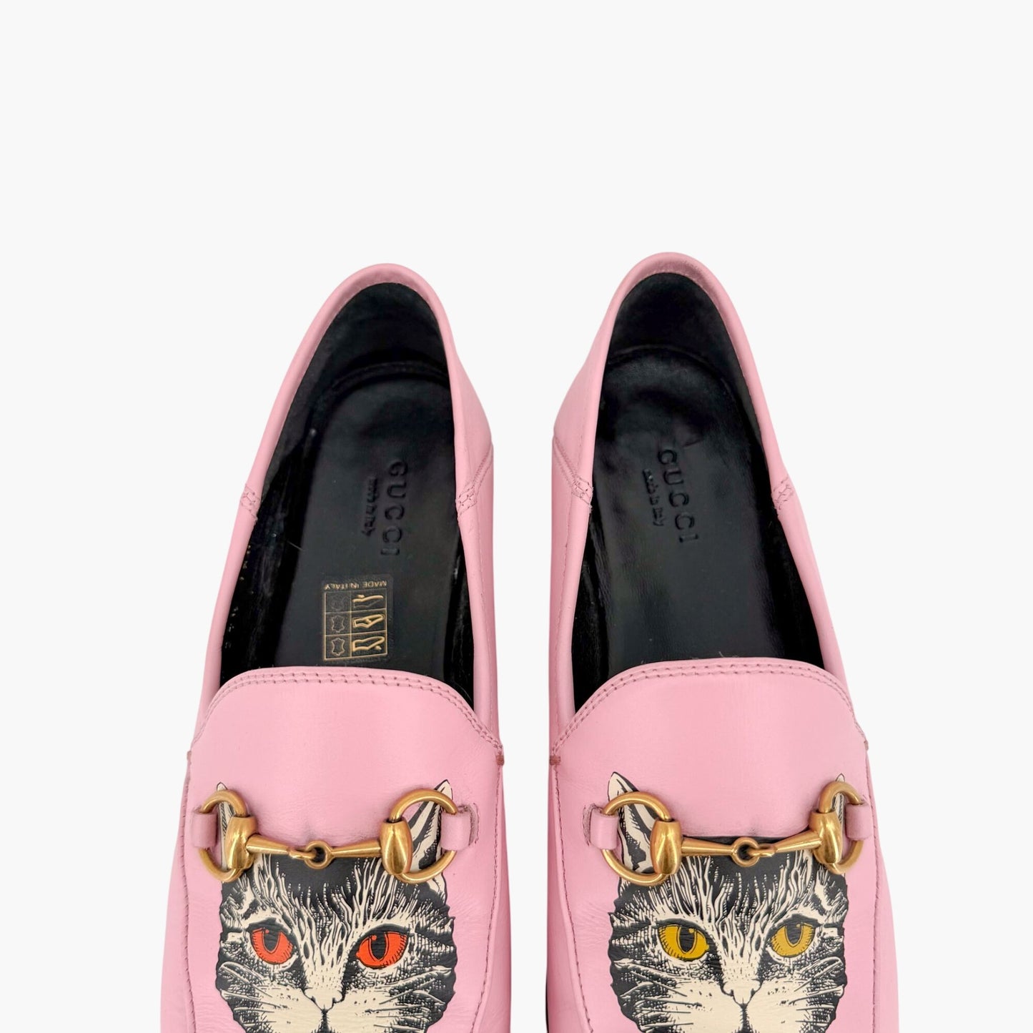 Gucci Mystic Cat Brixton Horsebit Loafers Pink Leather Size 37.5