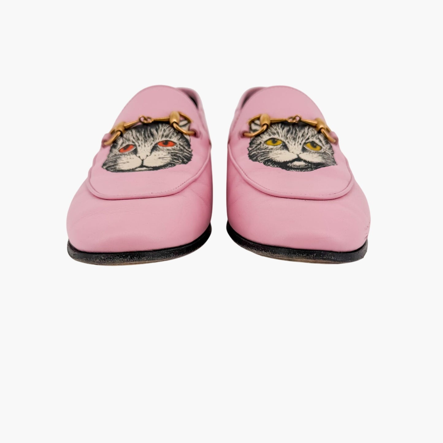 Gucci Mystic Cat Brixton Horsebit Loafers Pink Leather Size 37.5