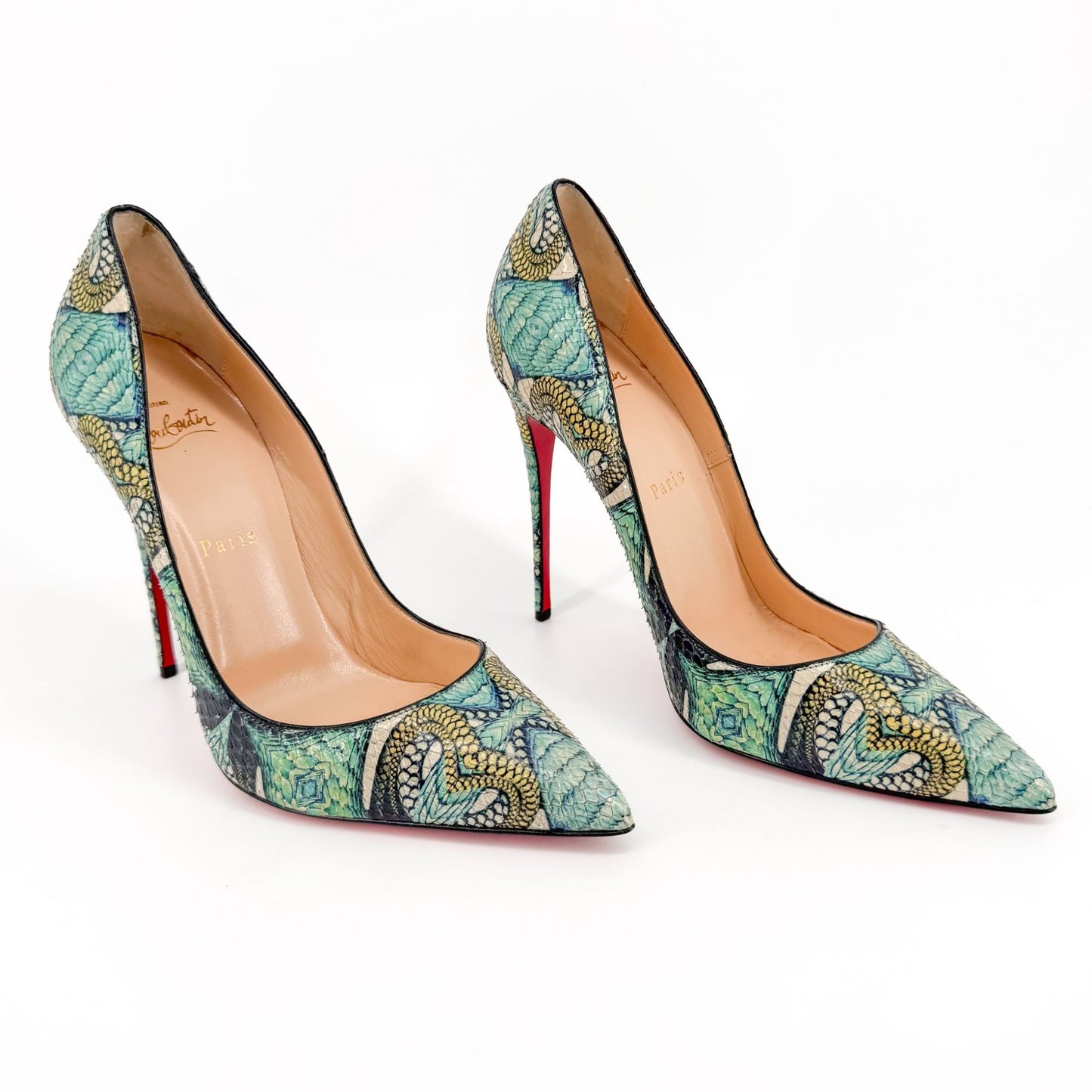 Christian Louboutin So Kate 120 Pumps in Blue Printed Python Inferno Size 39.5