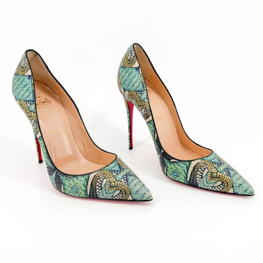 Christian Louboutin So Kate 120 Pumps in Blue Printed Python Inferno Size 39.5