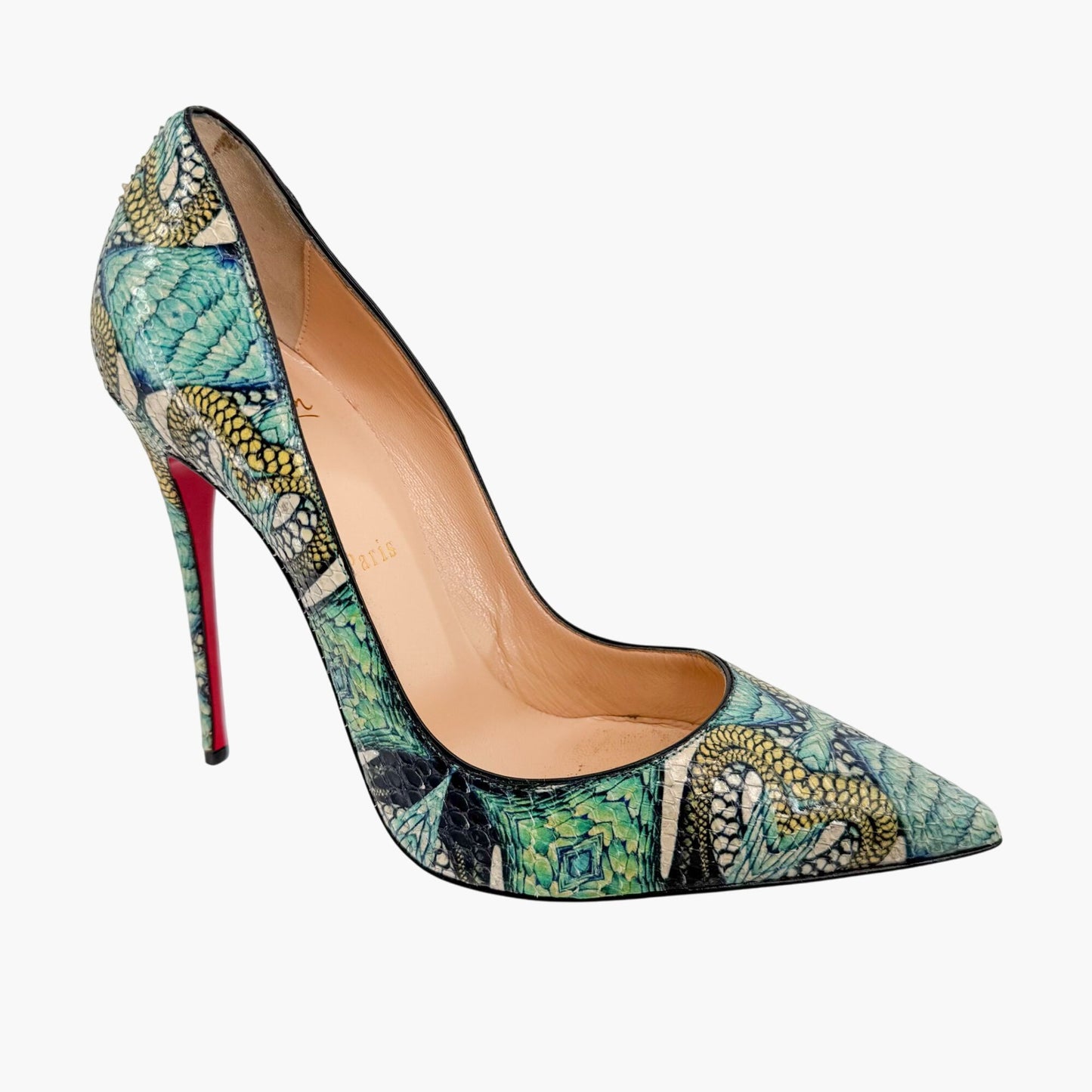 Christian Louboutin So Kate 120 Pumps in Blue Printed Python Inferno Size 39.5