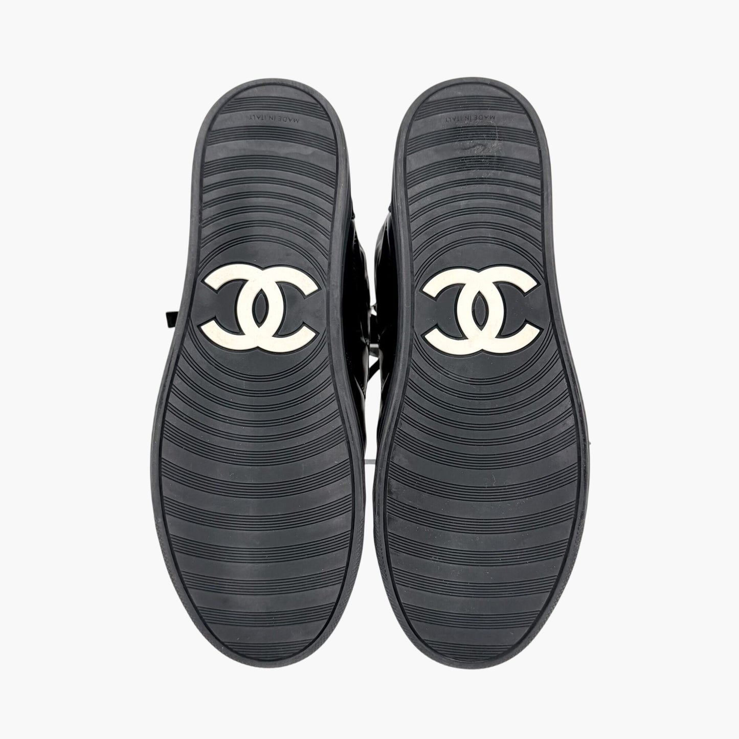 Chanel CC Pearl High Top Sneakers in Black Nylon & Suede Size 38