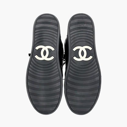 Chanel CC Pearl High Top Sneakers in Black Nylon & Suede Size 38