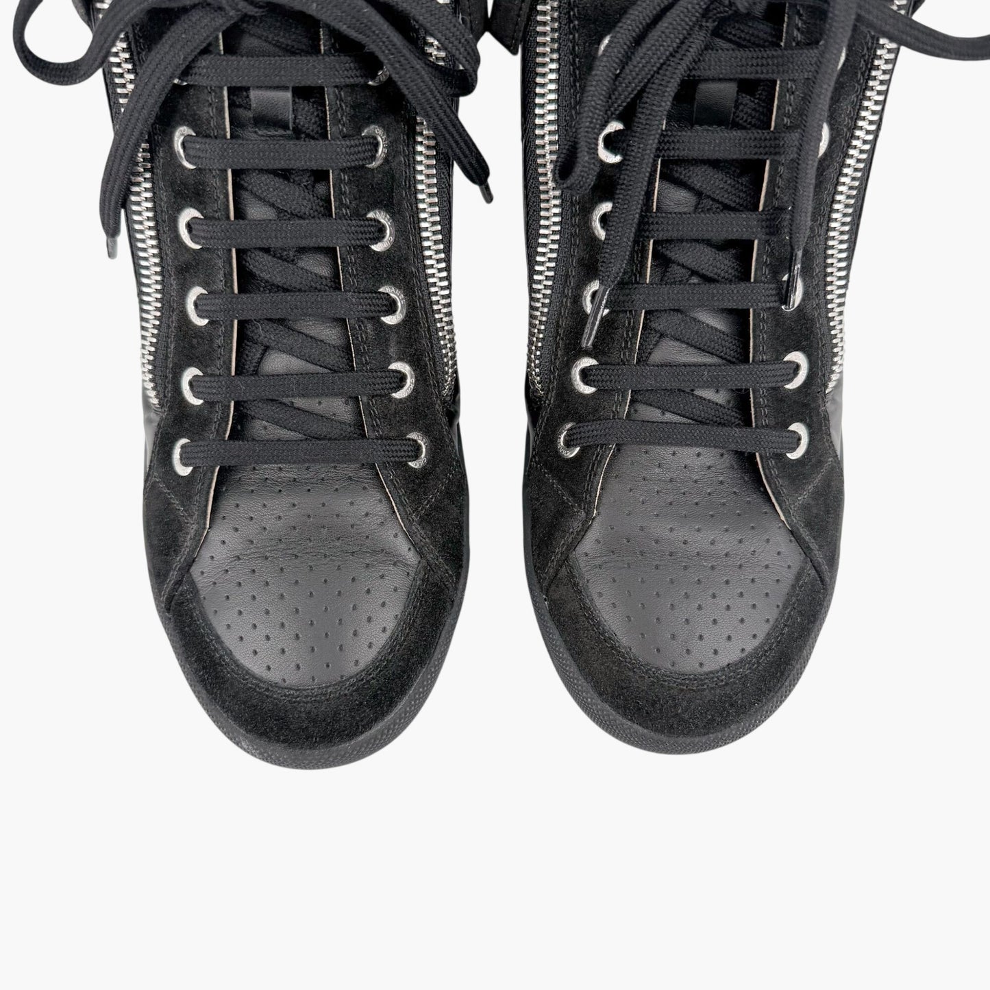 Chanel CC Pearl High Top Sneakers in Black Nylon & Suede Size 38