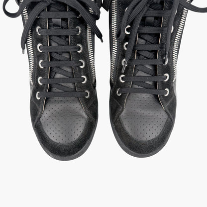Chanel CC Pearl High Top Sneakers in Black Nylon & Suede Size 38