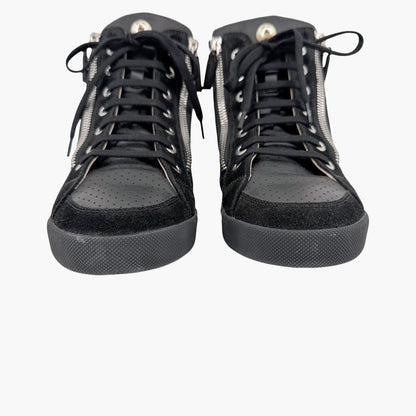 Chanel CC Pearl High Top Sneakers in Black Nylon & Suede Size 38