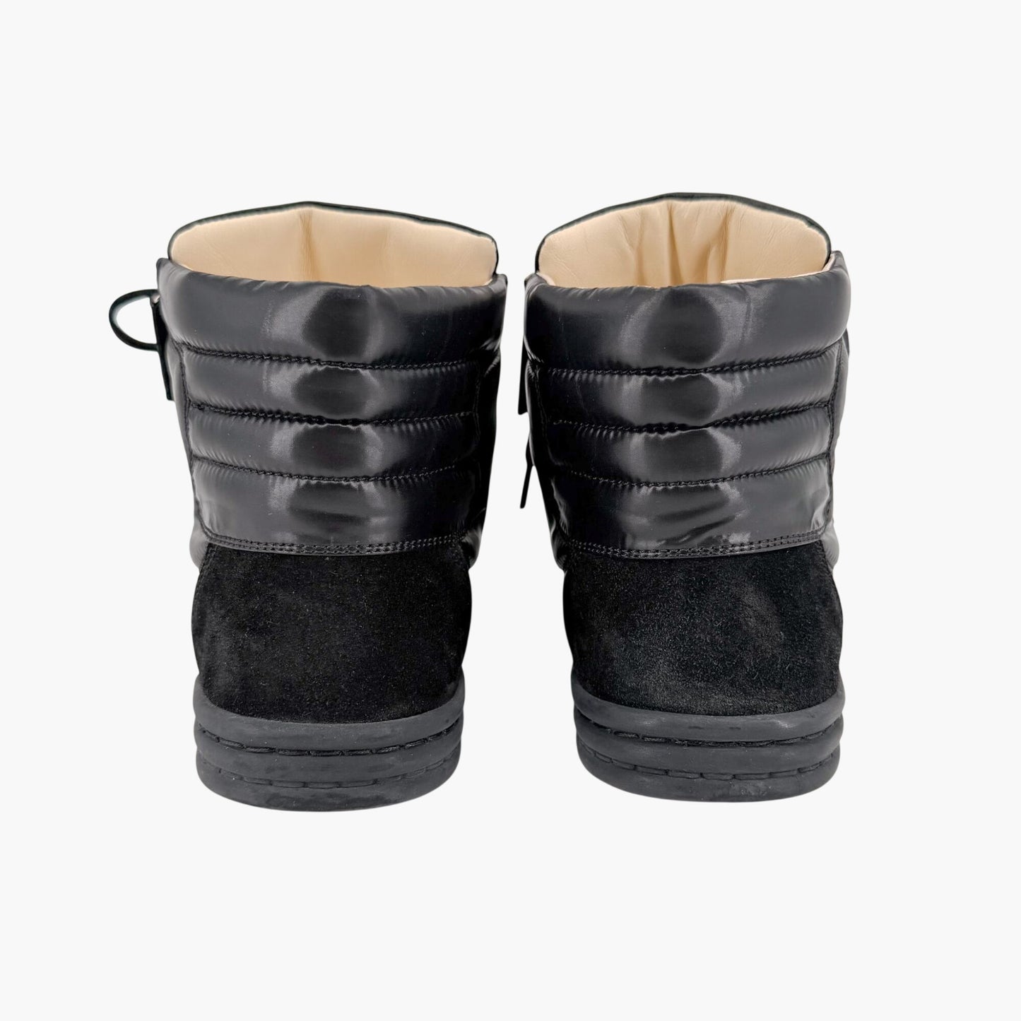 Chanel CC Pearl High Top Sneakers in Black Nylon & Suede Size 38
