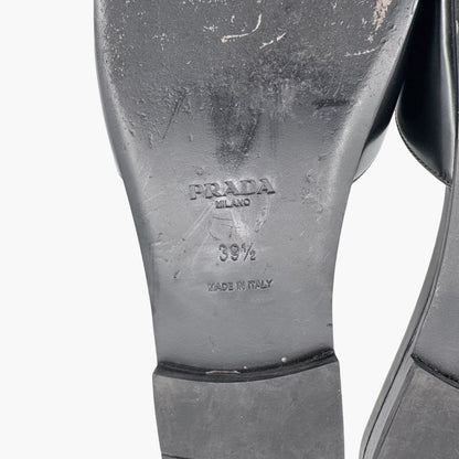 Prada Black Leather Logo Cutout Flat Mule Sandals – Size 39.5