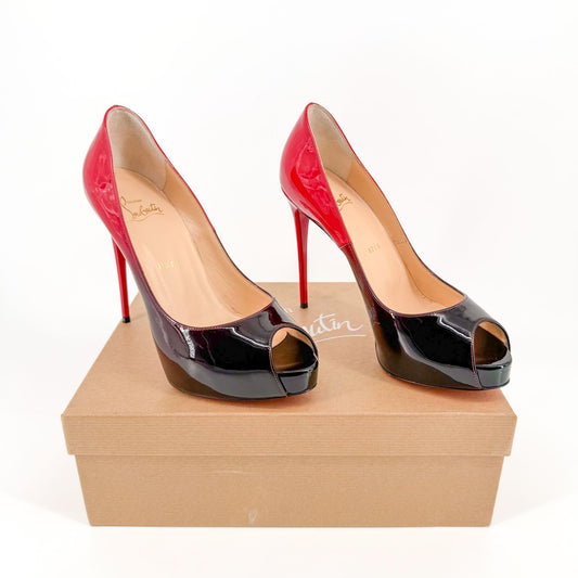 Christian Louboutin "New Very Prive 120" Pumps in Black Red Degrade Patent Leather Size 37.5