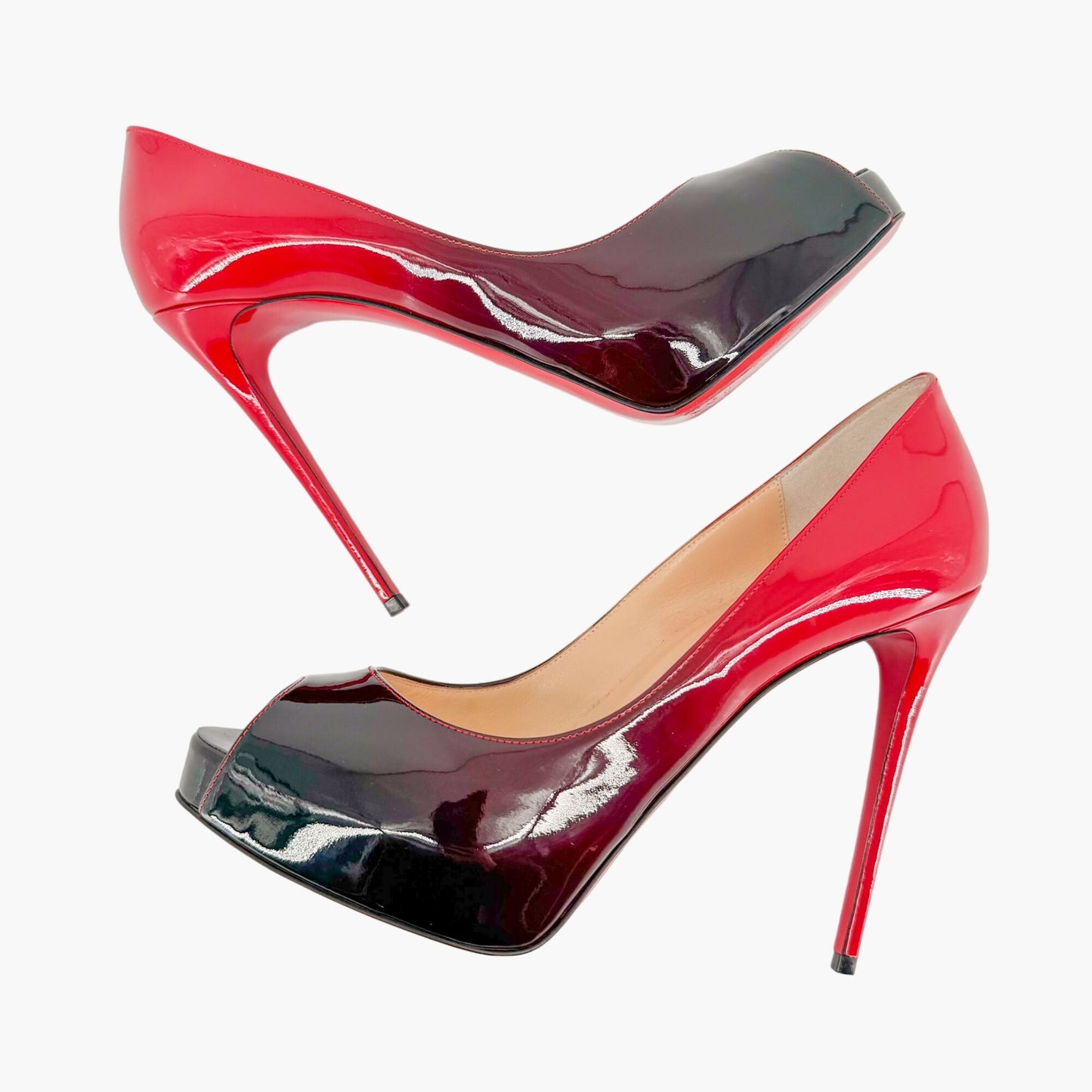 Christian Louboutin "New Very Prive 120" Pumps in Black Red Degrade Patent Leather Size 37.5