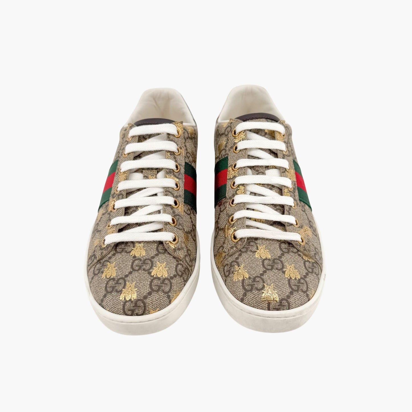 Gucci Ace Low Top Sneaker in Beige GG Monogram Bee Canvas Size 37.5