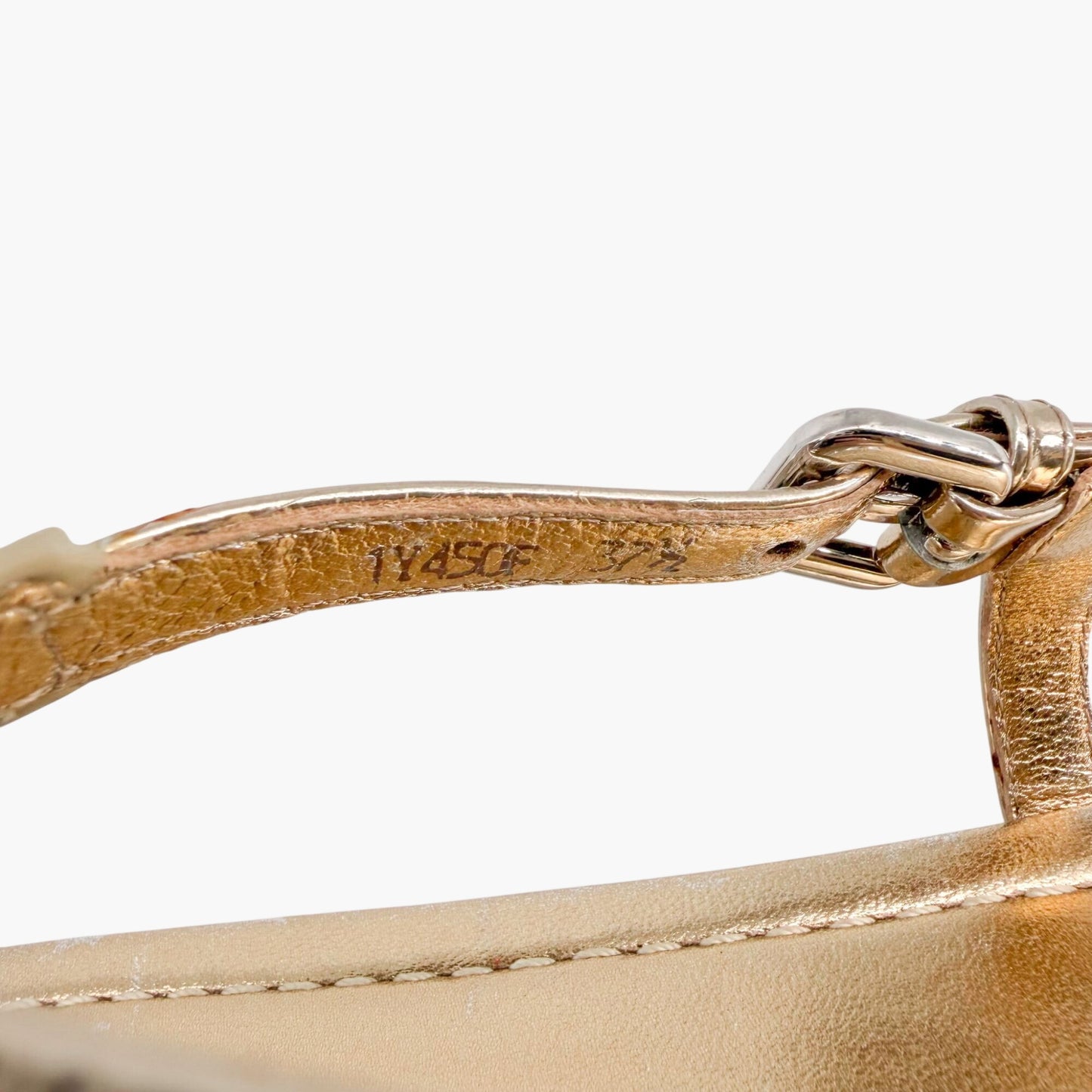 Prada Triangle Logo T Strap Sandals Gold Size 37.5