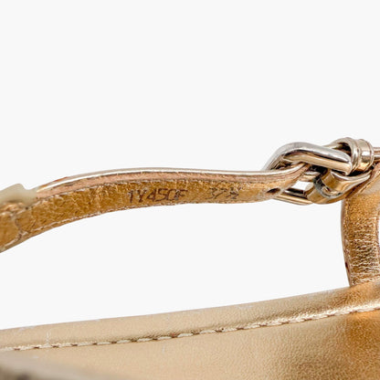 Prada Triangle Logo T Strap Sandals Gold Size 37.5