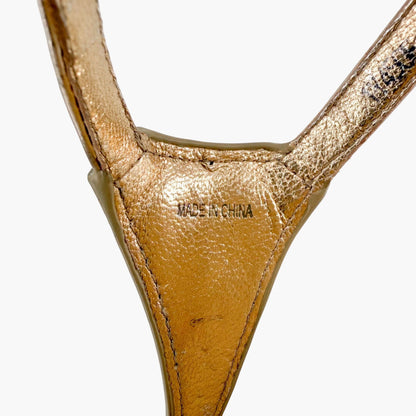Prada Triangle Logo T Strap Sandals Gold Size 37.5