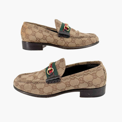 Gucci Web Stripe Horsebit Loafer in Beige GG Monogram Canvas Size 7