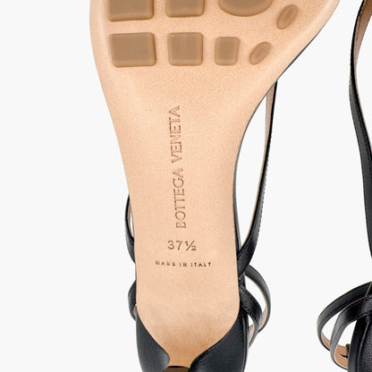 Bottega Veneta Stretch Strap Mid Heel Sandal in Black Leather Size 37.5