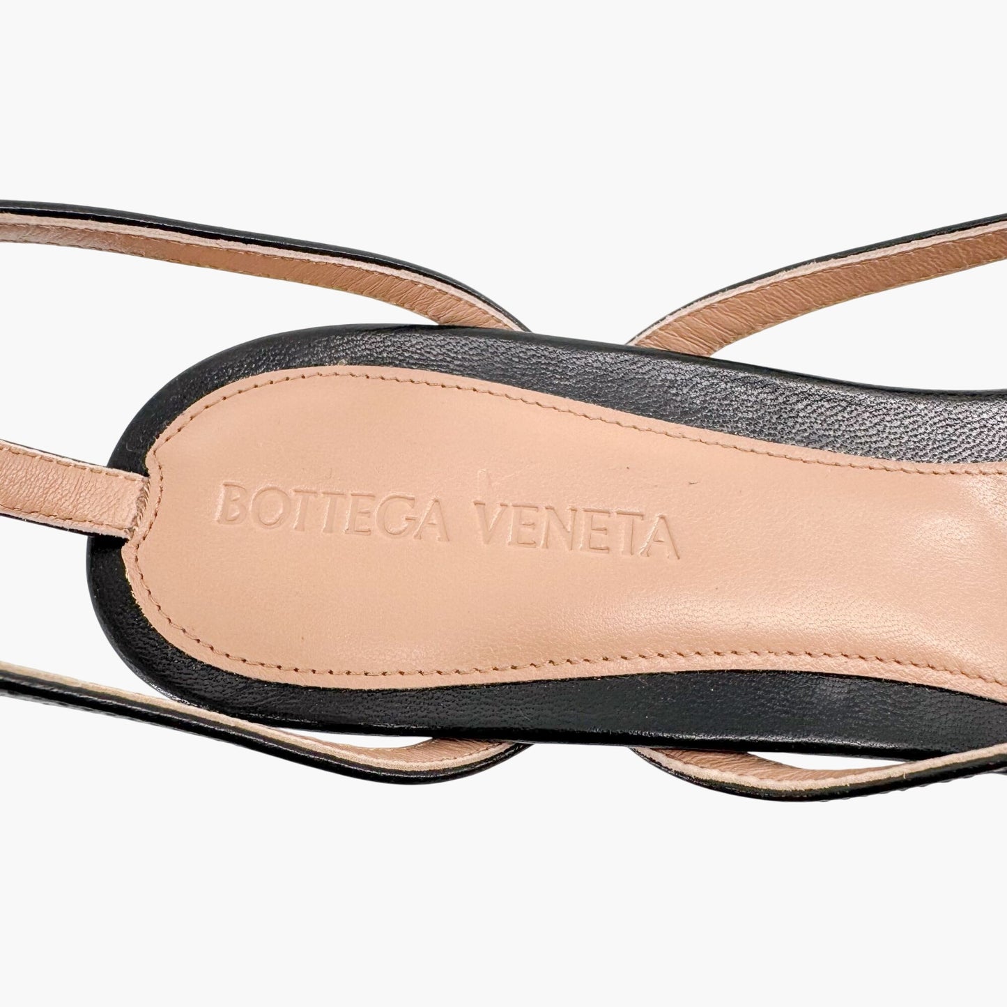 Bottega Veneta Stretch Strap Mid Heel Sandal in Black Leather Size 37.5