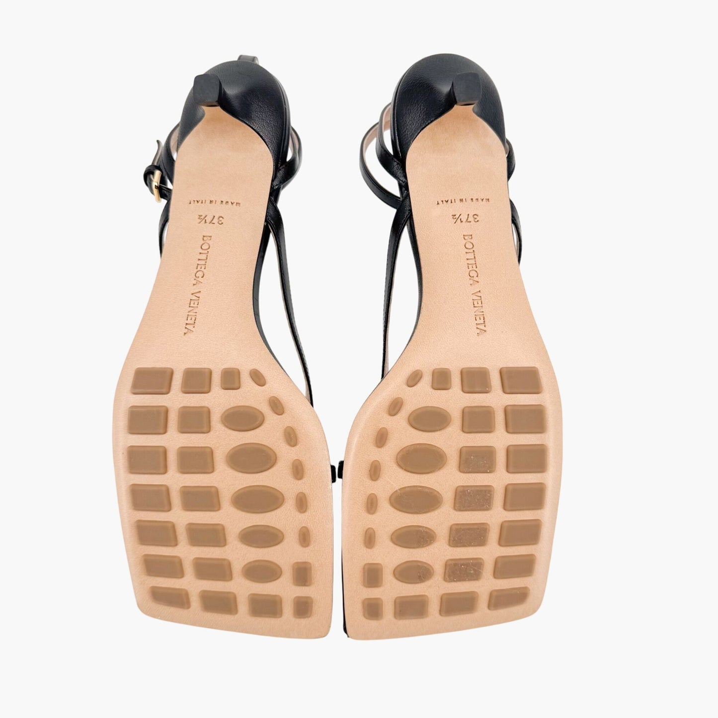 Bottega Veneta Stretch Strap Mid Heel Sandal in Black Leather Size 37.5