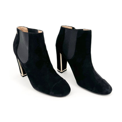 Chanel Cap Toe Ankle Booties in Black Suede Size 39