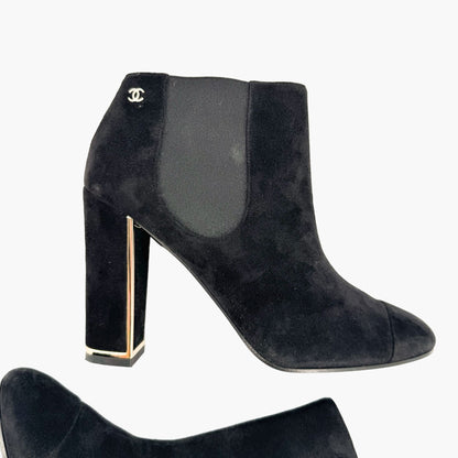 Chanel Cap Toe Ankle Booties in Black Suede Size 39